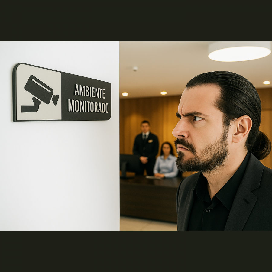 Placa de Sinalização Indicativa em MDF Efeito 3D - Ambiente Monitorado